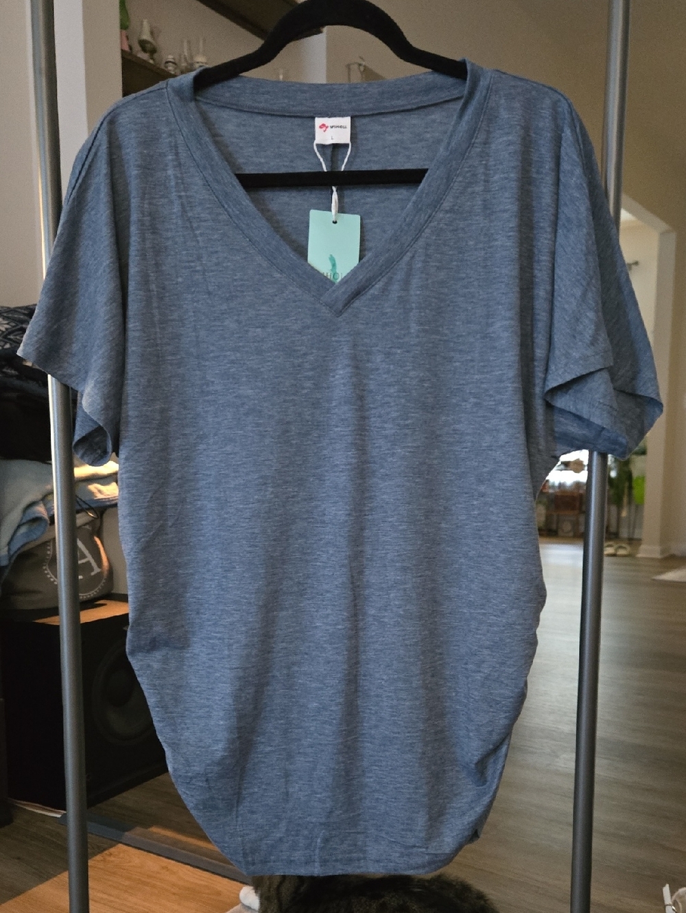 WIHOLL Women's V Neck Ruched Cap Sleeve T-Shirt